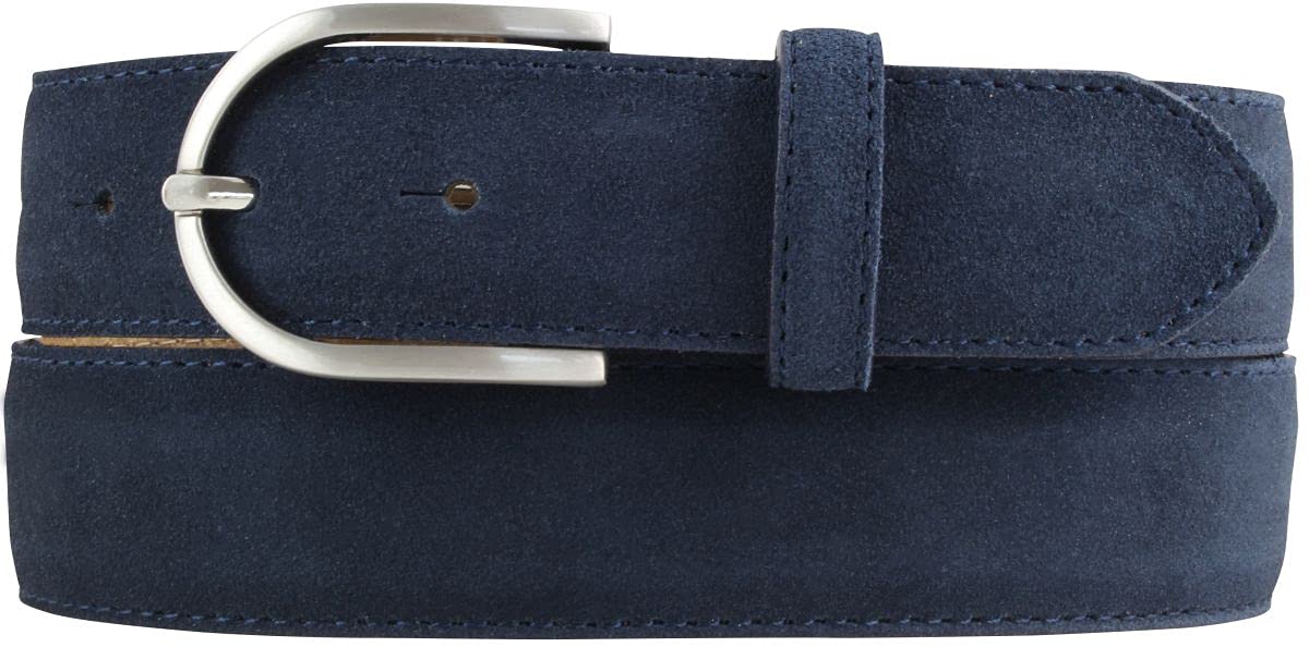 BELTINGER Damen-Gürtel aus Veloursleder 3,5 cm | Velour-Ledergürtel für Damen 35mm | Wildleder-Gürtel mit runder Gürtelschließe | Marine 120cm