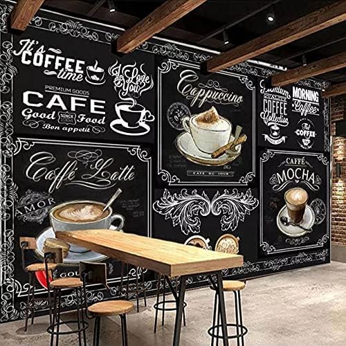 XLMING Handbemaltes Vintage-Café Küche Esszimmer Arbeitszimmer Wohnzimmer TV Hintergrund Wand 3D Tapete-350cm×256cm