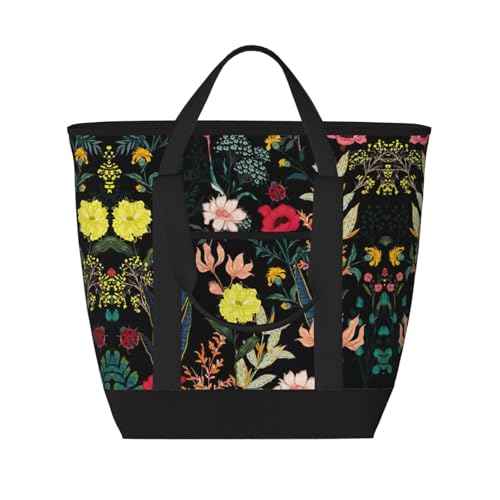 YQxwJL Bunte Tragetasche mit Boho-Blumendruck, großes Fassungsvermögen, isolierte Lunchtasche, wiederverwendbare Einkaufstasche mit Reißverschluss für Damen und Herren