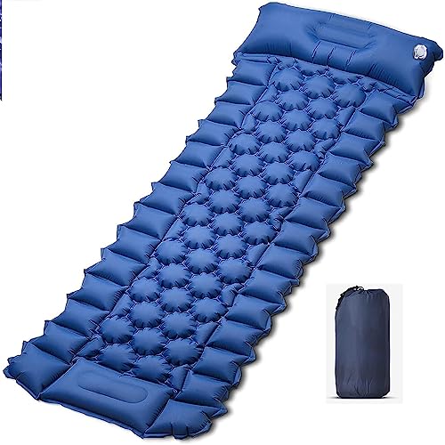 Camping luftmatratze Camping Bed 65x200cm Isomatte Faltbar Outdoor Isomatte Selbstaufblasend Ultraleicht Wasserdicht Luftmatratze mit Fußpresse Pumpe und Kissen für Wandern Backpacking Camping Zelt