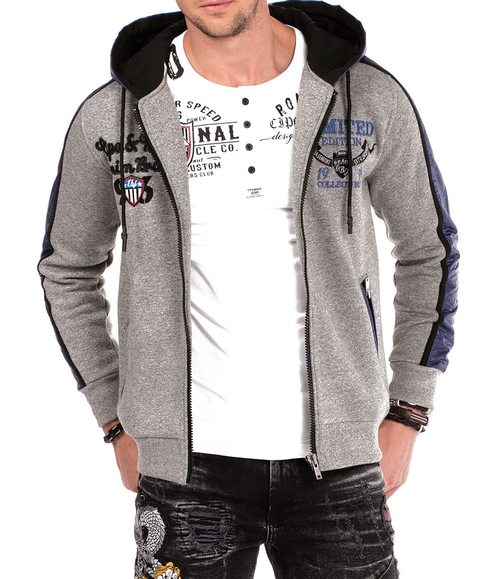 Cipo & Baxx Herren Sweatjacke Übergangsjacke Kapuzenpullover Sweater Jacke Graumelange L