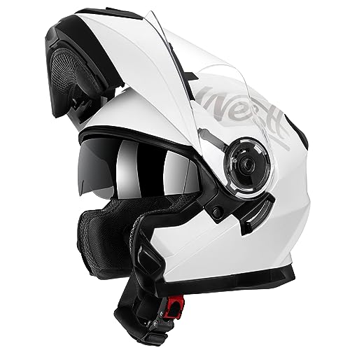 Westt Klapphelm Flip up Motorradhelm Integralhelm Herren Damen mit verstärktem Kinnschutz Chopper Moped Mofa Roller Modular Helm Motorrad mit ECE DOT Zertifizierung, weiß, M (57-58 cm)