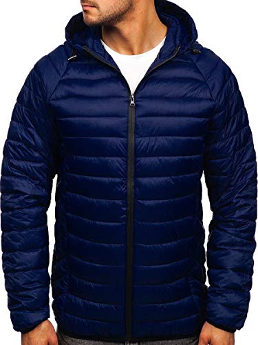 BOLF Herren Übergangsjacke Steppjacke mit Kapuze Daunenjacke Reißverschluss Sportjacke Zip Wärme Freizeit Outdoor Basic Casual Style J.Style 13021 Dunkelblau M [4D4]