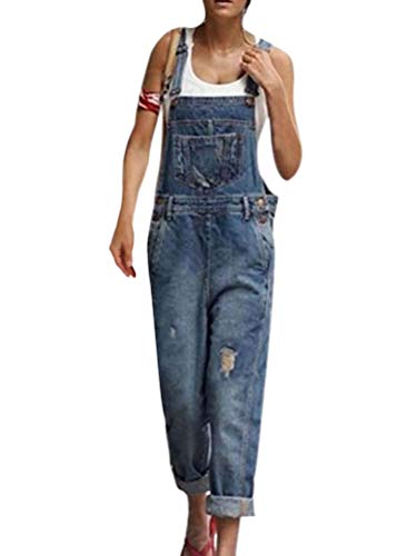 ShallGood Damen Latzhose Denim Overall Lose Jeanshosen Baggy Retro Lose Denim Hosen Weite Bein Latzhosen Spielanzug Jumpsuit Slim Fit Playsuit Dunkelblau DE 38