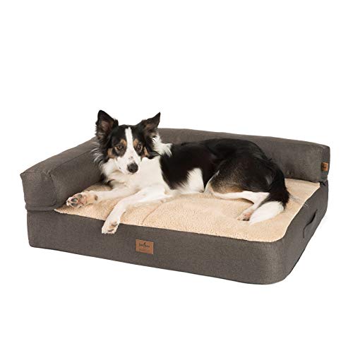 JAMAXX Premium 2-in-1 Hunde-Sofa - Orthopädisch Memory Visco, Abnehmbare Polster, Oeko-TEX Abnehmbarer Bezug Waschbar, Weiches Fleece oder Lammfell/Sherpa, PDB3014 (M) 90x70 braun+Sand Fleece