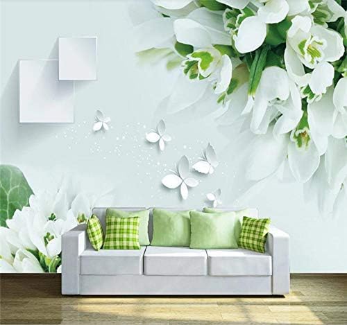 XLMING Weißer Schmetterling Blumen Tulpen Bilder Küche Esszimmer Arbeitszimmer Wohnzimmer TV Hintergrund Wand 3D Tapete-250cm×170cm