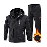 Wasserdichte Herren-Skianzüge, Herren Winter Warm Kapuzen Skianzüge Jacke Und Hose Set, Windundurchlässige Wasserdichte Atmungsaktive Skianzüge, Für Die Arbeit Im Freien, Skifahren ( Color : Black , S