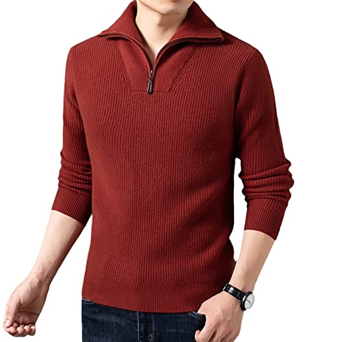 BANLUX Herren Pullover - Verdickter Kaschmir Langarm Pullover Herren Winter Halb Reißverschluss Stand Kragen Jacquard Trend Stricken Boden Hemd Herren Warmer Pullover,Style C,3XL