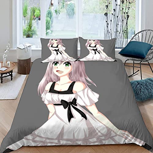 RLYXGS Anime Bettwäsche Set 3D Druck Anime Japan Kinderbettwäsche 135x200 Manga Anime-Fan Otaku Mikrofaser Bettbezüge für Teenager Mädchen Bettwaren 2-teilig mit Reißverschluss+2 Kissenbezüge 80x80cm