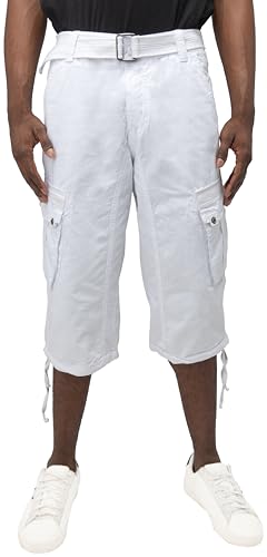 X RAY Herren Taktische Cargo-Shorts mit Gürtel, 45,7 cm Schrittlänge unterhalb der Knielänge, mehrere Taschen, 3/4 Caprihose, Weiss/opulenter Garten, 50