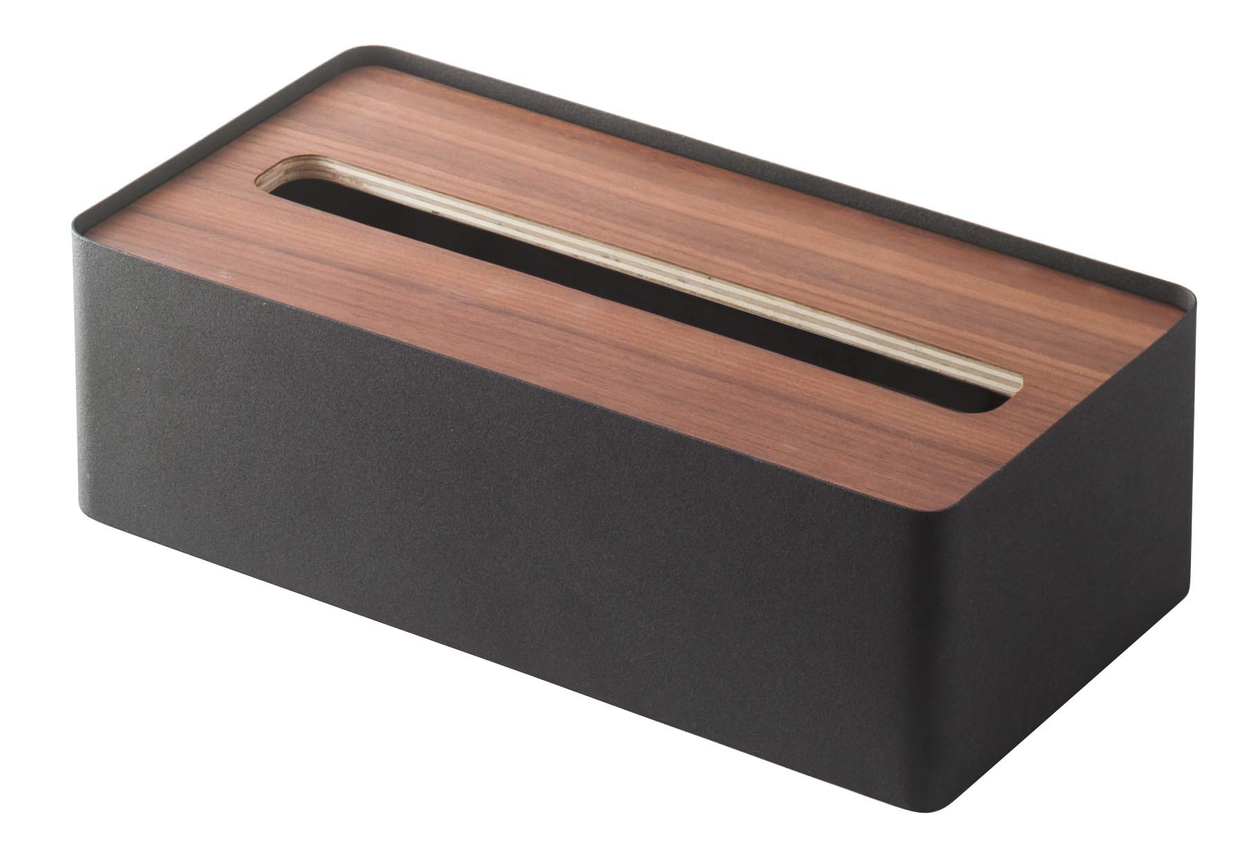 Yamazaki 7729 RIN Taschentuchbox mit Deckel, schwarz, Holz/Stahl, minimalistisch, 26 x 13 x 8.2 cm