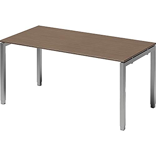 BISLEY Cito Schreibtisch, 650-850 mm höheneinstellbares U, H 19 x B 1600 x T 800 mm, Dekor nußbaum, Gestell Silber, Metall, Wn355, 80 x 160 x 85 cm