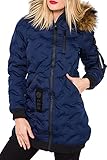 Cipo & Baxx Damen Jacke Winter Fellkapuze Outdoor Design WM106 Dunkelblau S