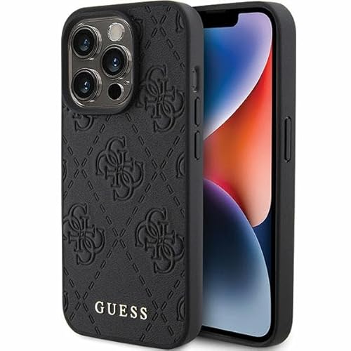 GUESS GUHCP15LP4EPMK Hülle für iPhone 15 Pro 6.1" Schwarz hardcase Leather 4G Stamped