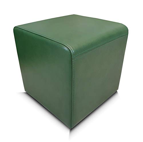 Quattro Meble Grün Echtleder Hocker 40x40x40 cm Sitzhocker Rindsleder Sitzwürfel Fußhocker Polsterhocker Puff grünes Echt Leder Antique H-5 Green mit Nähten in Lederfarbe