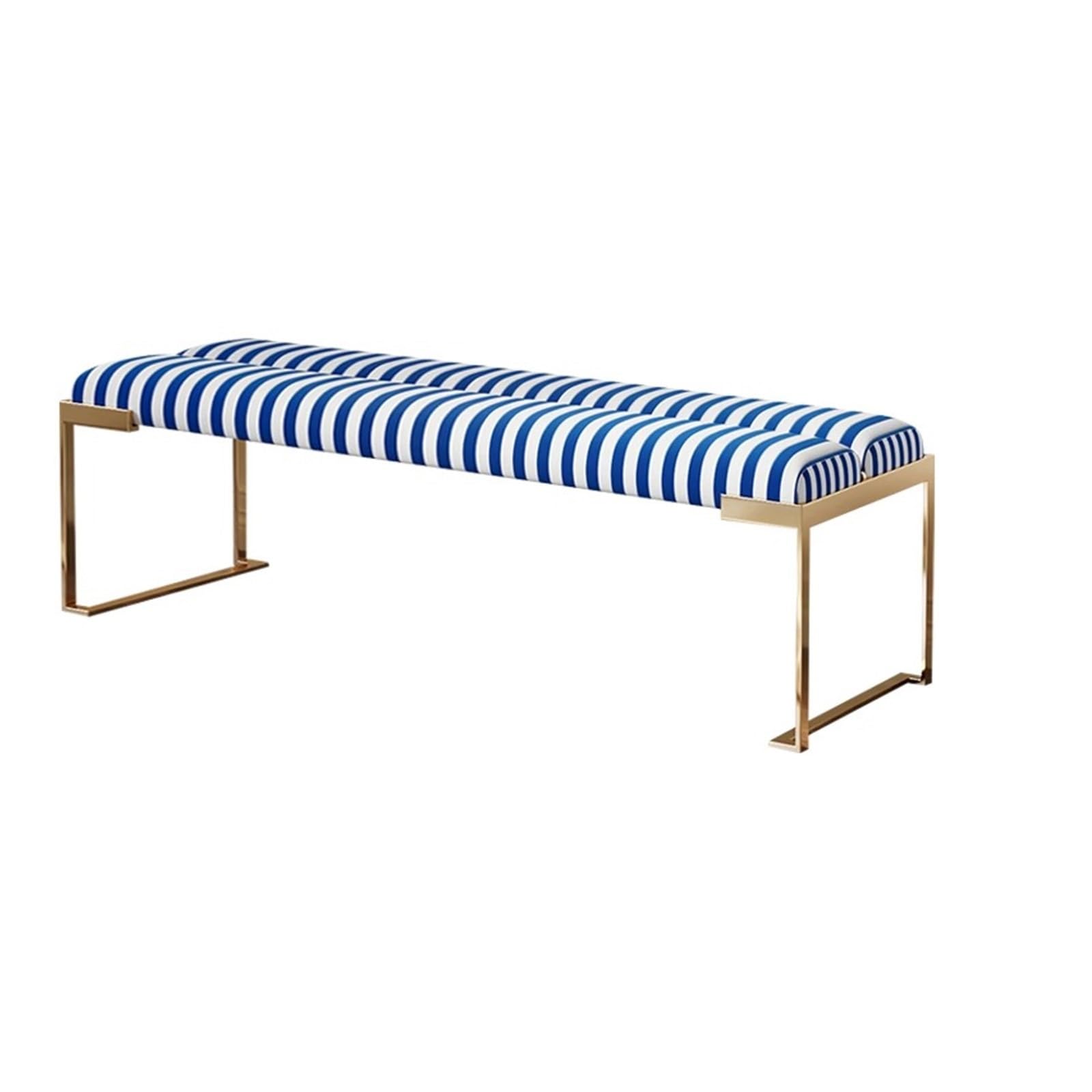 Sitzbank für Schlafzimmer Nachttischhocker for Schlafzimmer und Wohnzimmer, moderne Wohnzimmerbank, Einstiegsschuhbank aus Edelstahl, kreative gestreifte Schuhbank Bettbank(Blue,160*45*45cm)