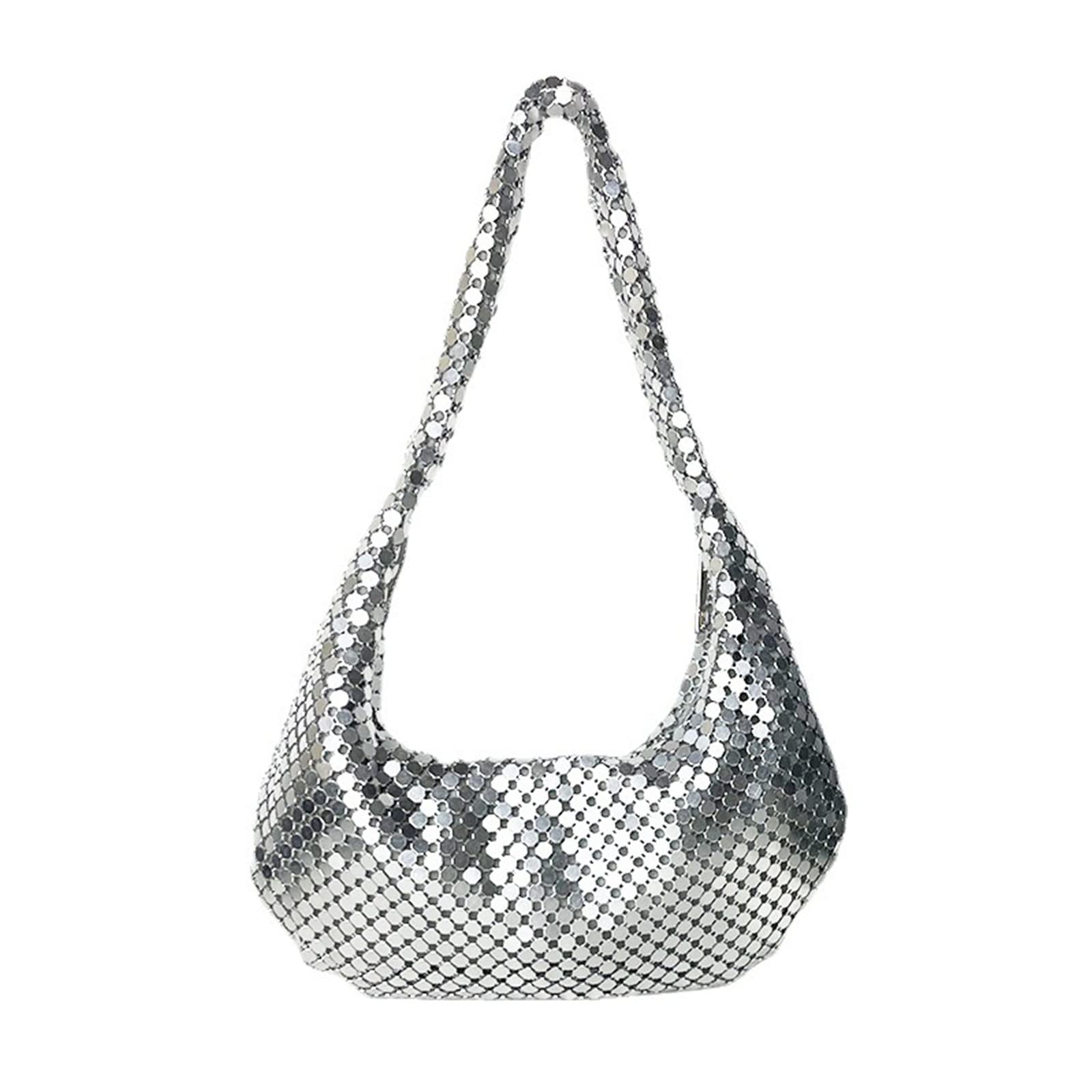 ohodhmnu Damen Tragetasche, Metall Pailletten Schulter Geldbörse für Frauen Abend Handtasche Achsel Taschen Schultertaschen Kleine Tasche Einfache Handtaschen, silber, B