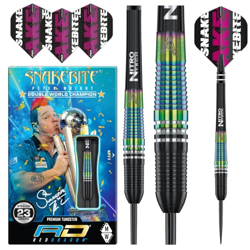 RED DRAGON Peter Wright Snakebite World Champion Torpedo SE 23 Gram Professional Darts Set Including Flights and Shafts (Stems)