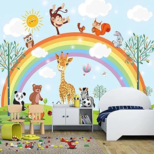 XLMING Cartoon Regenbogentier Kindergarten Kinderzimmer 3D Tapete Wohnzimmer Sofa Schlafzimmer Esszimmer Home Dekoration Wand-430cm×300cm