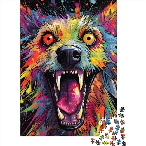 Psychedelic The Hyena Holzpuzzle Erwachsenenpuzzle Kunstpuzzle für Erwachsene 500 Teile ganze Familie und die 20,47x14,96 Zoll