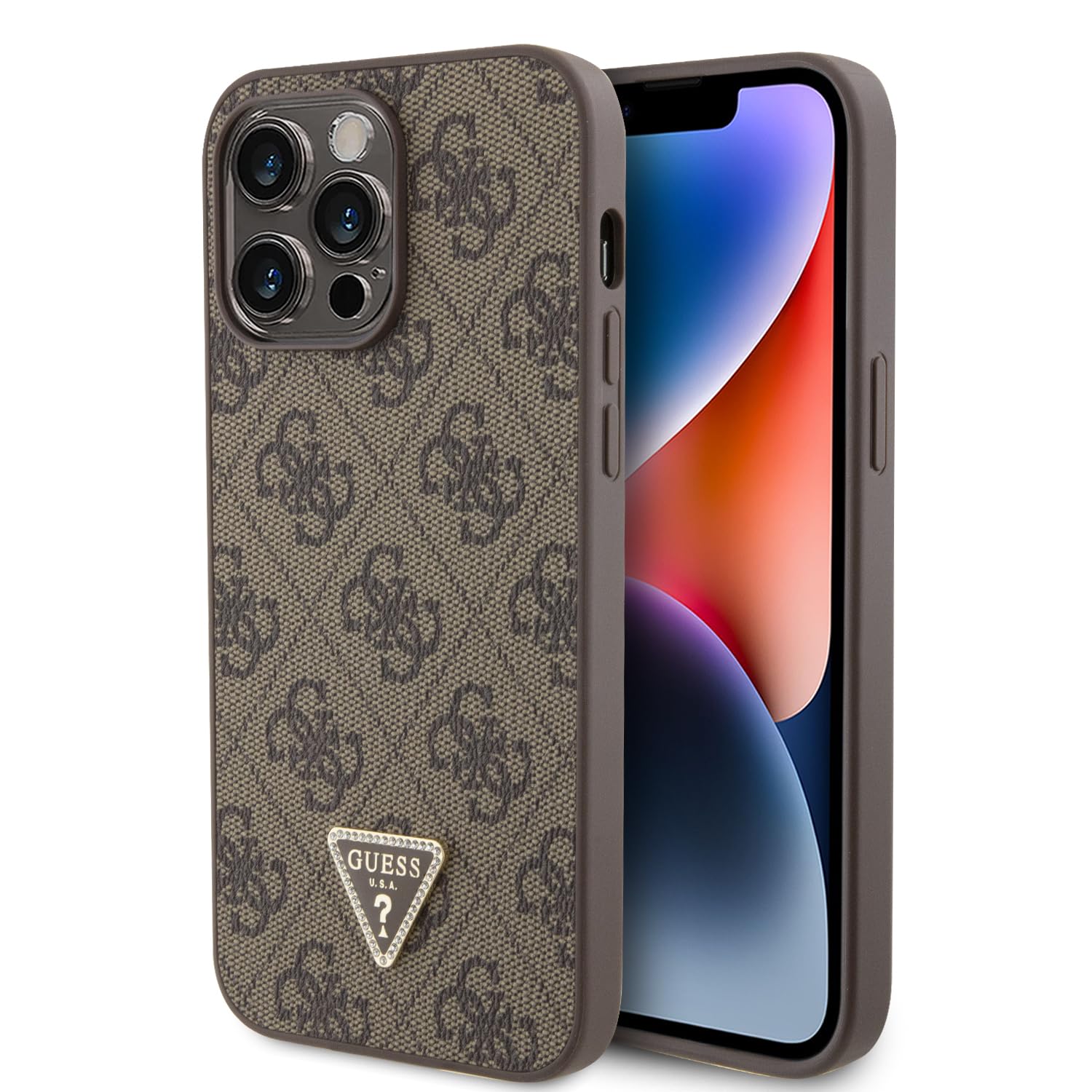 Guess iPhone 14 Pro Max Hardcase - 4G Logo - Strass - Brown