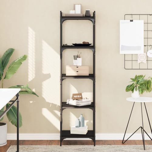 KLYEON Bücherregal 5 Böden Schwarz 40x30x154 cm Holzwerkstoff,Elegantes Bücherregal mit viel Stauraum und industriellem Metallrahmen für ein stilvolles Zuhause Regalsysteme