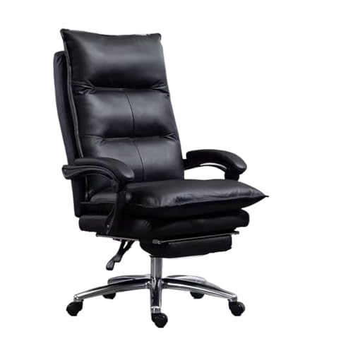 Zhaoj24-05 Bürostuhl Ergonomischer Bürostuhl aus Leder, ergonomisch, hohe Rückenlehne, bequemes Kissen, verstellbar, drehbar, rollbar, for Zuhause, Chefsessel Schreibtischstuhl(Schwarz)