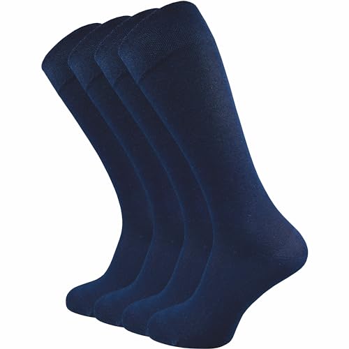 GAWILO Damen & Herren Kniestrümpfe (4 Paar) lange Socken mit Komfortbund aus 80% Baumwolle | kein Verrutschen |ohne drückende Naht | extra weich und lange haltbar (43-46, blau)