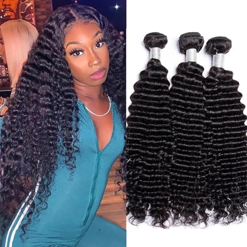 Human Hair Bundles Tiefe Welle Haar Bundles Tiefes Lockiges Haar 1/3/4 Bundles Brasilianische Menschliches Haar Bundles Natürliche Schwarze Haarwebart Extensions human hair weave (Size : 10A, Color