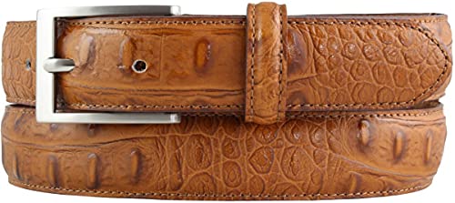 BELTINGER Gürtel mit Krokoprägung 3 cm | Leder-Gürtel für Damen Herren 30mm Kroko-Optik | Kroko-Muster 3cm | Tabac 120cm