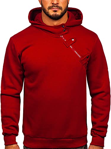 BOLF Herren Kapuzenpullover Hoodie Sweatshirt mit Kapuze Pullover Pulli Langarmshirt Freizeit Sport Fitness Outdoor Casual Style 06 Weinrot XL [1A1]