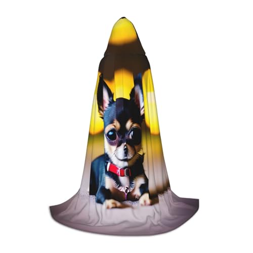 WURTON Kapuzenumhang mit Chihuahua-Hunde-Aufdruck, Unisex, Cosplay-Umhang für Erwachsene, Gothic-Umhang, Hexenumhang