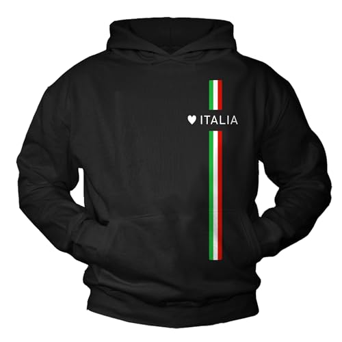 MAKAYA Kapuzenpullover Love Italy Hoodie Italien Pullover Sweatshirt Flagge Italia Italienische Geschenke Mode Schwarz Größe XL