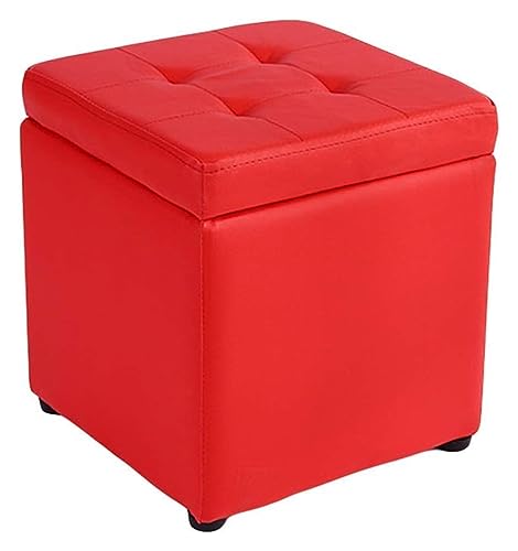 RAABYU Fußstütze Kunstleder Aufbewahrung Fußhocker Pouf Sitzbank,Würfel Mit Scharnier Top Organizer Box Pouf Truhe Einzelsitz-blau 30x30x35cm