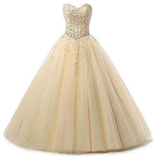 Zorayi Damen Liebsten Lang Tüll Formellen Abendkleid Ballkleid Festkleider Champagner Größe 38