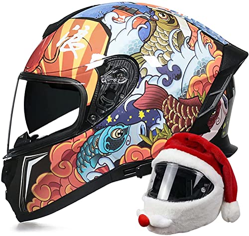 Motorradhelm Integralhelm Mit Doppelvisier Mopedhelm DOT/ECE-Zertifiziert Fullface Helm Rollerhelm Integral-Rennmotorradhelm Moped Street Bike Racing Sturzhelm Unisex (Color : C, Größe : M=57-58cm)