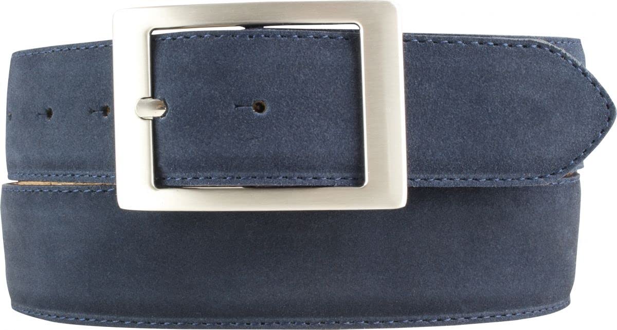 BELTINGER Herren-Gürtel aus Veloursleder mit Doppel-Schnalle 4 cm | Velour-Ledergürtel für Herren 40mm | Wildleder-Gürtel 4cm | Marine 95cm