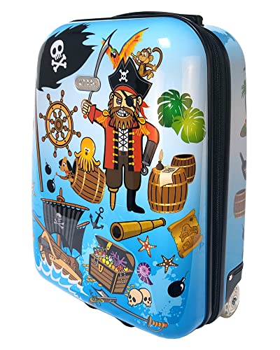 Karry Kinder Koffer Reisekoffer Trolley Hartschalen Handgepäck Jungs LED Skater Rollen Pirates Piraten 819