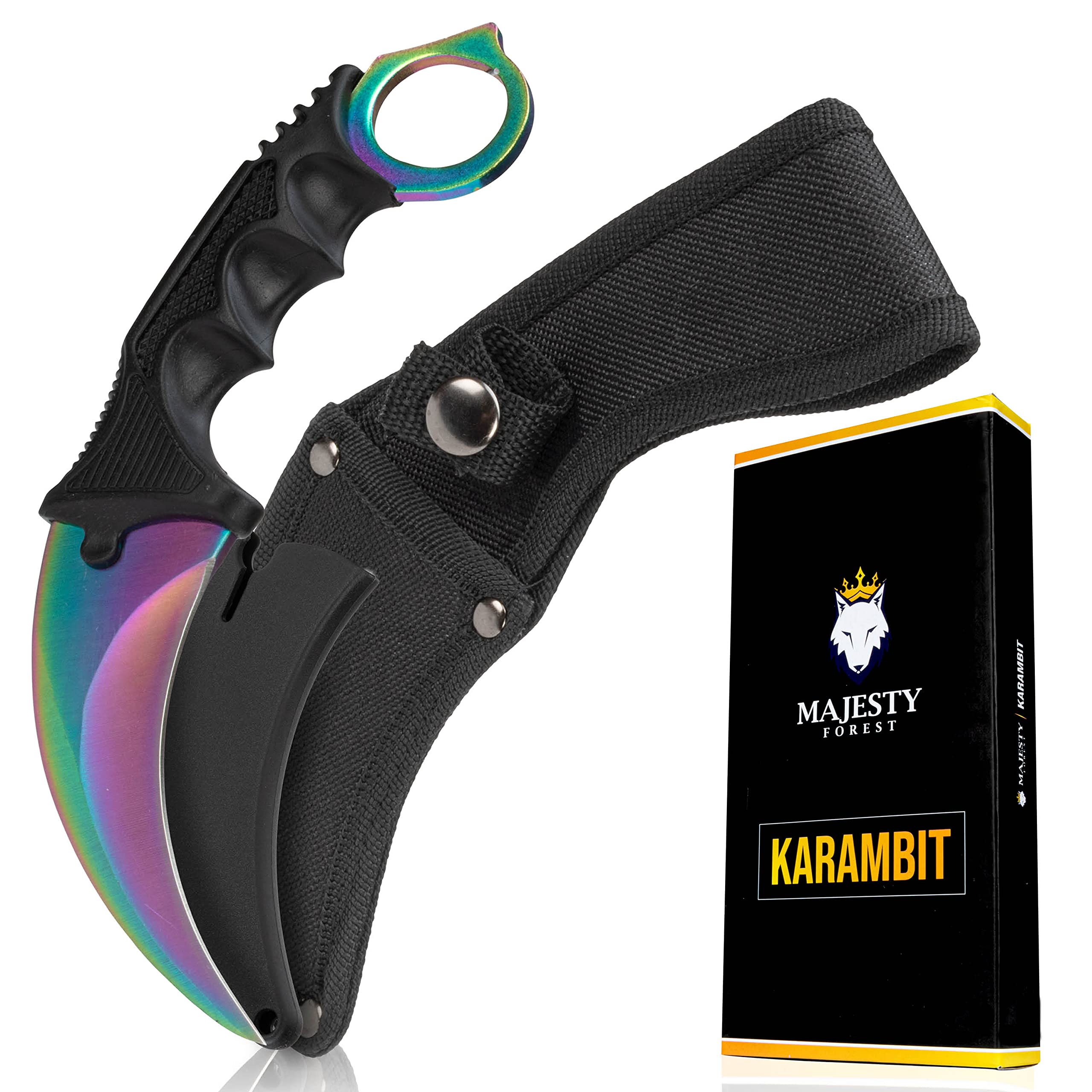 Majesty Forest® Karambit Messer (Rainbow) - Sehr scharfe Klinge - CSGO Fade Trainer mit Holster und Klingenschutz