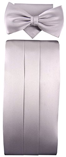 TigerTie Kummerbund + Einstecktuch + Fliege in grau silber - 100% reine Seide Schärpe Leibbinde