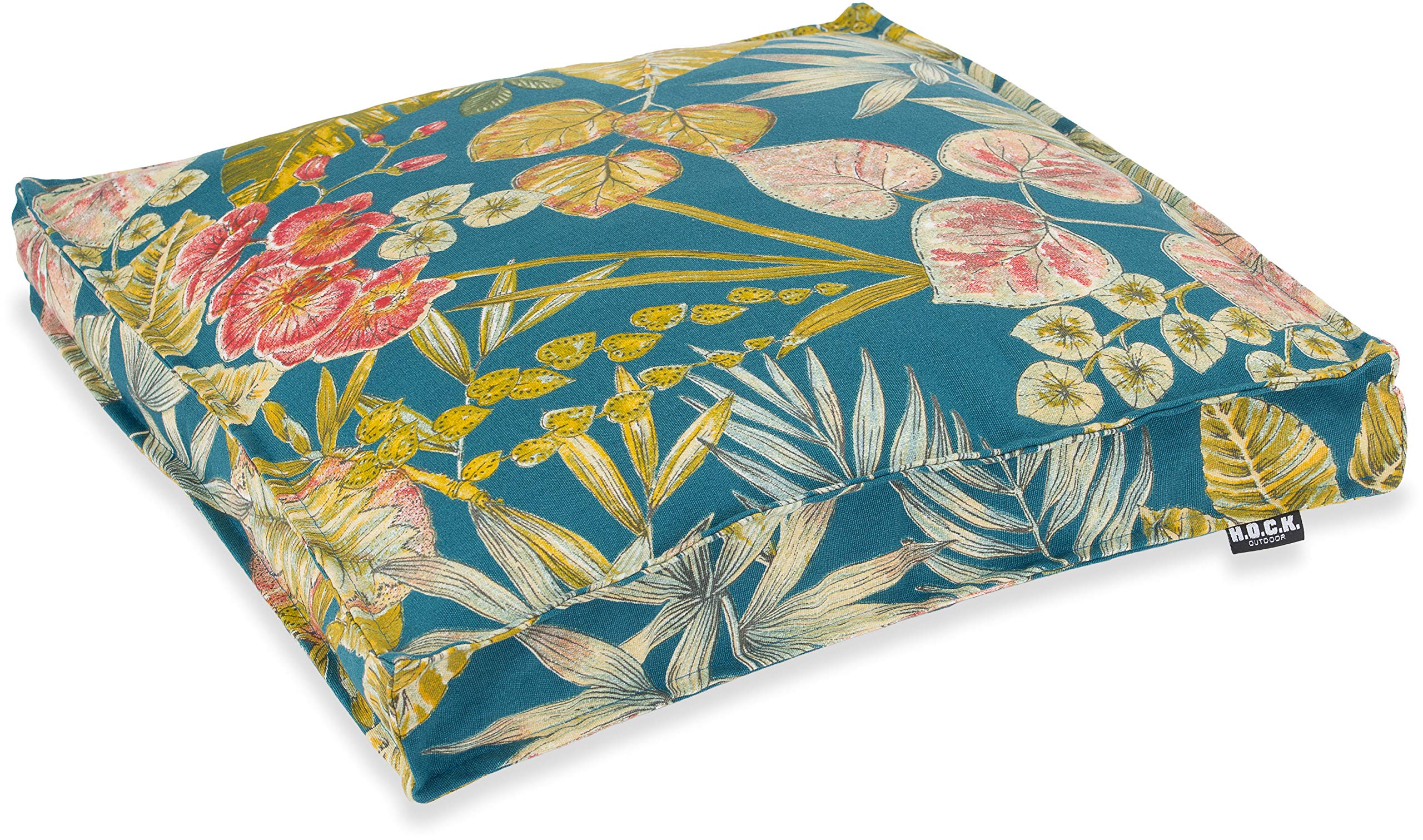 HOCK Eliza-Bouquet Outdoor Sitzkissen Blumen-Motiv 40x40x5cm wasserabweisend/lichtecht (6-7) (Sitzkissen 40x40x5cm, Petrol)