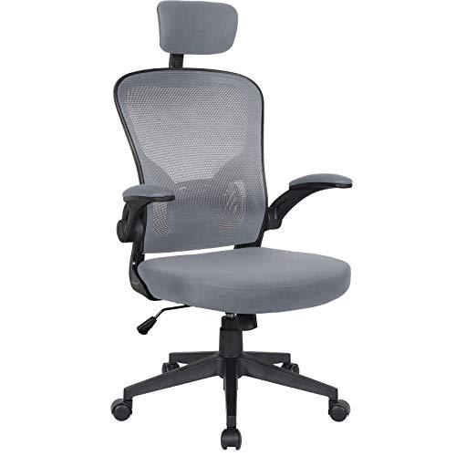 Trisens Bürostuhl Ergonomisch Drehstuhl Schreibtischstuhl Mesh Netzstoff Office Stuhl, Farbe:Schwarz/Grau mit Kopfstütze