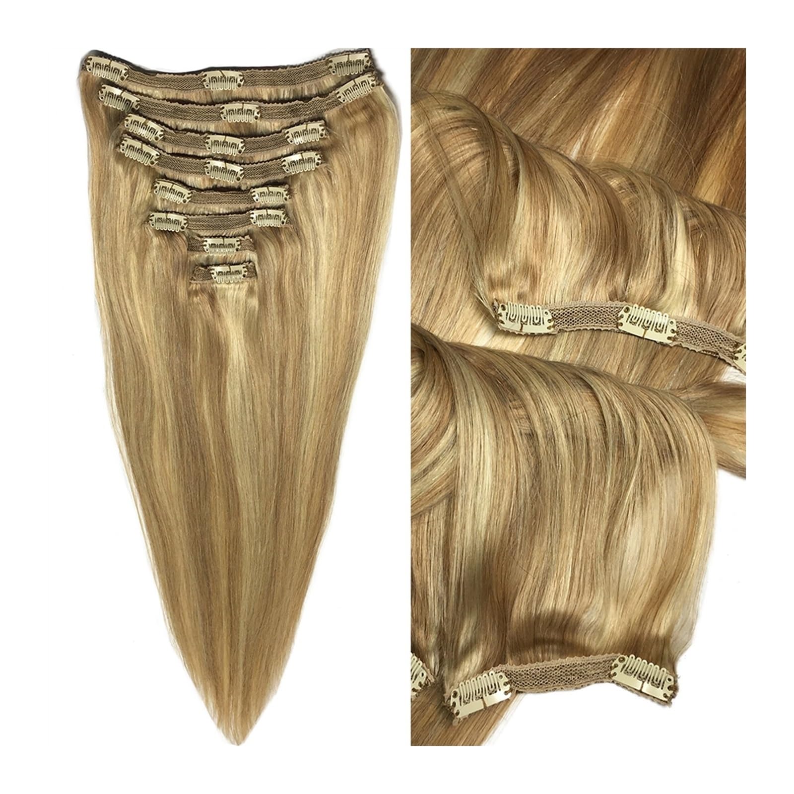 Clip-in-Haarverlängerungen 8 Stück 10–26 Zoll Remy Clip-in-Ombre-Haarverlängerungen, Echthaar, hellblond, golden, glatt – seidige, glatte, lange, dicke Echthaarverlängerungen for Damenmode Clip-in-Haa