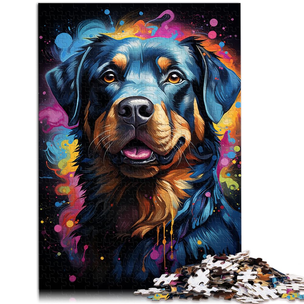 Puzzles für farbenfrohen psychedelischen Rottweiler, 1000 Teile, Puzzle aus Holz, schwierige und schwere Puzzles für Frauen und Männer, 1000 Teile (50 x 75 cm)