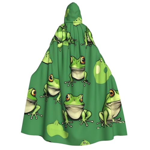 WURTON Lustiger grüner Frosch-Druck, Unisex, Kapuzenumhang, Kostüm, für Damen und Herren, Vampir, Halloween, Cosplay, Karneval, Mottoparty