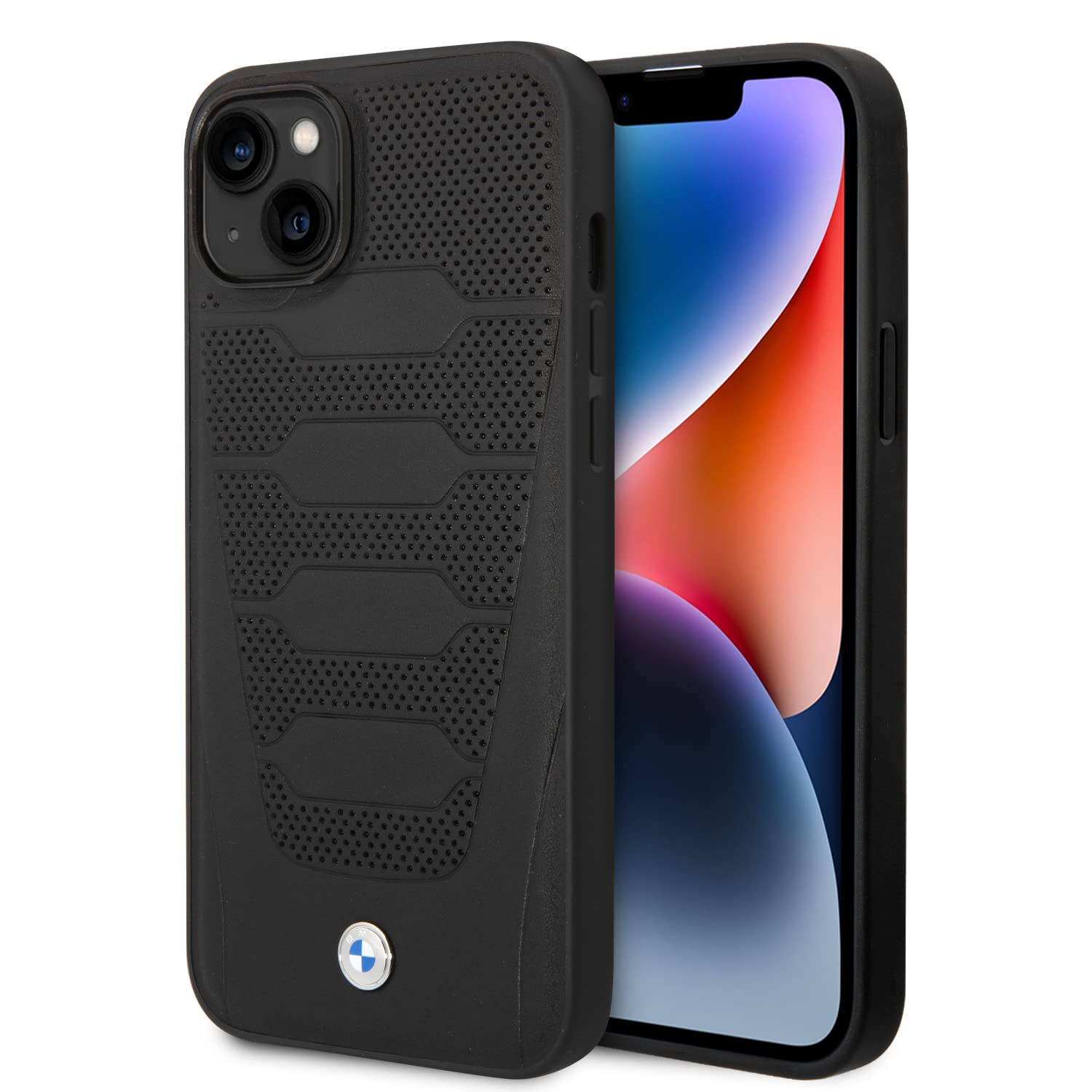 CG MOBILE BMW Phone Case for iPhone 14 Signature Collection in Black Perforated Seats, Real Leather Protective & Durable Case with Easy Snap-on, Shock Absorption & Signature Logo