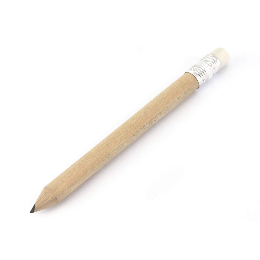 noTrash2003 Naturbelassener Mini Bleistift kurz mit Radiergummi halber Bleistift Halbstift mit Radierer 10 cm Länge zum Schreiben, Zeichnen, Skizzieren (500)