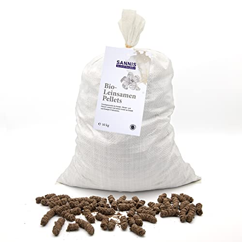 SANNIS Bio-Leinsamen-Pellets 10kg I frisch gepresste Pellets aus Bio Leinsaat I Leckerlis für Pferde, Schafe etc. I Bio-Leinkuchen-Pellets I reich an Eiweiß & Omega-3-Fettsäuren