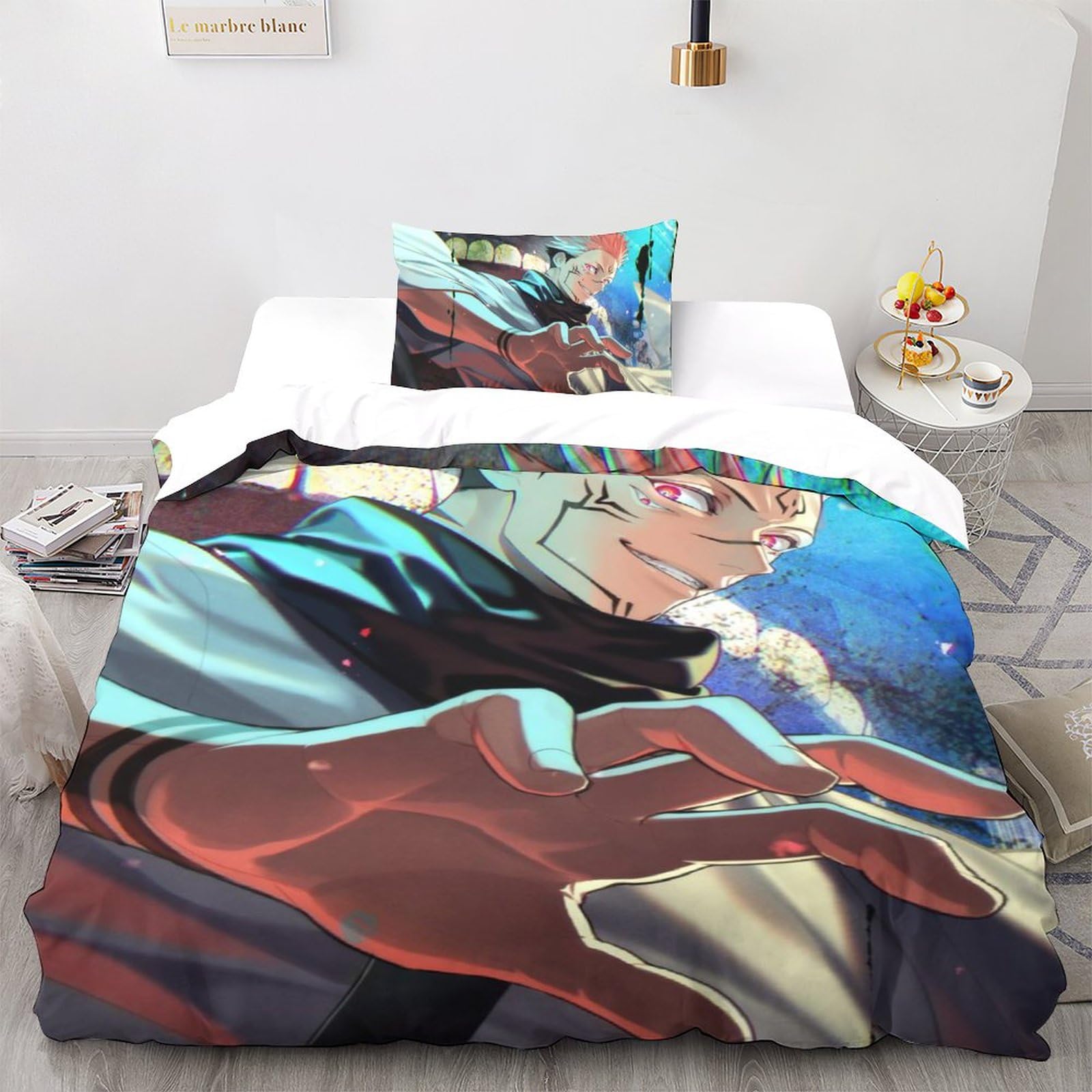 UKALOU Jujutsu Kaisen Gojo Satoru 3D Bettwäsche-Set Weich Mikrofaser Bettwäsche Set,für Unisex,mit Bettbezug Und Kissenbezug Haltbar Atmungsaktive Single（135x200cm）