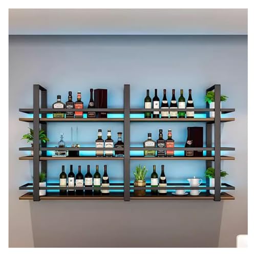 BFVAKBKYT Hängende industrielle runde Weinregale, An der Wand montiertes Weinregal mit LED-Licht, Weinhalter aus Metall for die Hintergrunddekoration von Bar, Wohnzimmer und Restaurant(150x22x120cm)